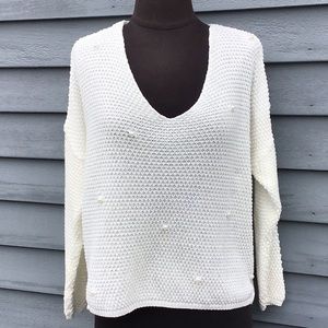 Primark Ivory Pearl Embellished Boxy Fit Sweater S